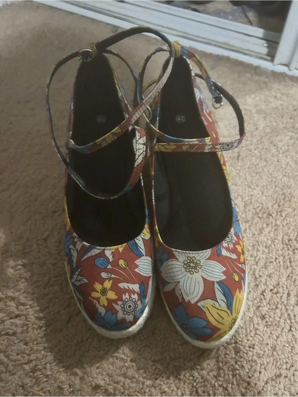 Floral Print Red Ankle-Strap Espadrille Wedges - Women